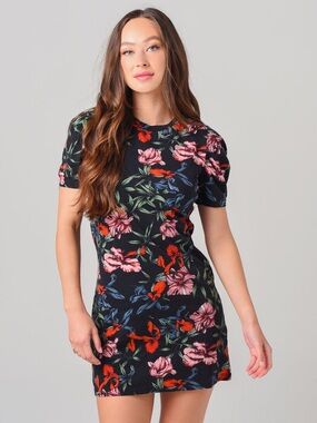 Pam & Gela 100% Cottom Bali Hai Puff Short Sleeve Floral Mini Dress Size M